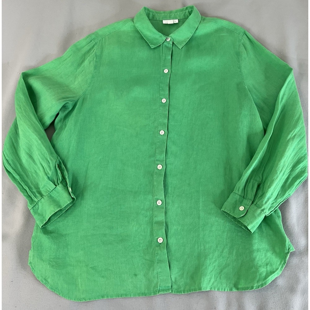 J Jill Love Linen Women's Button Front Blouse Green Size Medium 100% Linen - Picture 4 of 10